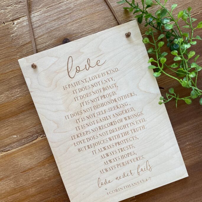 Love Is Patient Wood Wall Hanging | Never Fails Sign 1 Corinthians 134