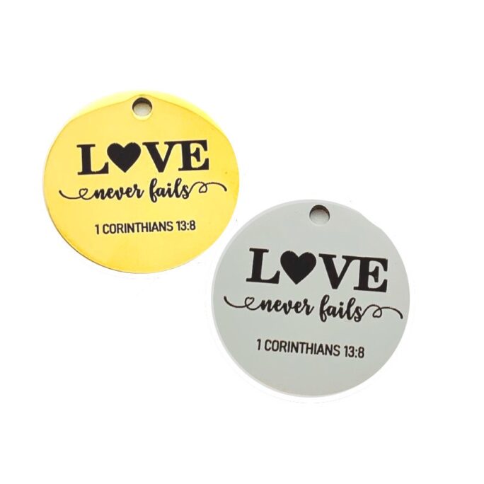 Love Never Fails Charm | 1 Corinthians Stainless Steel Charms Jewelry Tags For Beaded Bracelets Bangle Attachments Bible