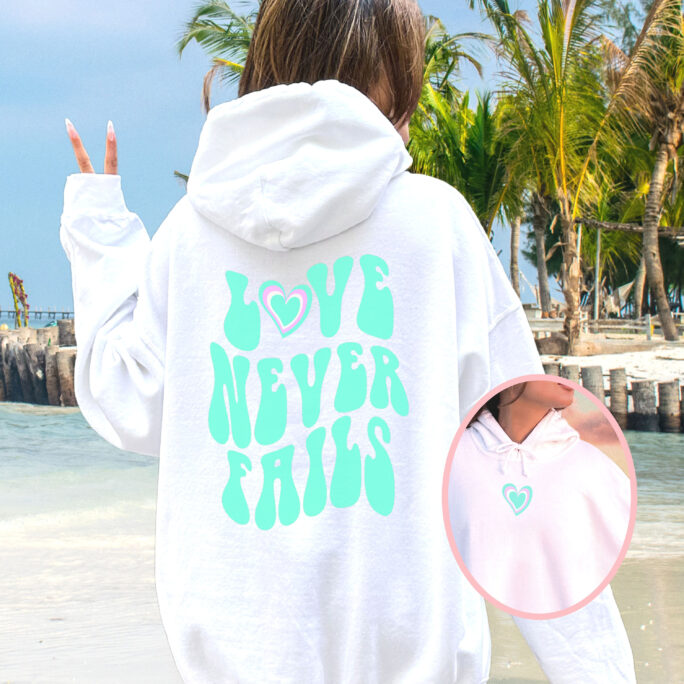 Love Never Fails Hoodie, Best Friend Gift, Y2K Clothes, Preppy Hoody, Trendy Oversized I You Sweater
