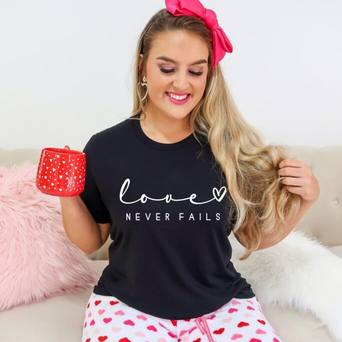 Love Never Fails Shirt, Valentines Day Shirt For Women, Cute Valentine Valentine's Gift, Tote Bag, Ink & Quotes