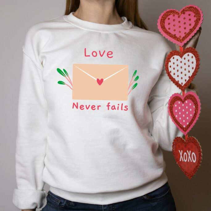 Love Never Fails Shirt, Valentines Day Sweatshirt, Valentine's T-Shirt, Gift For Day, Her