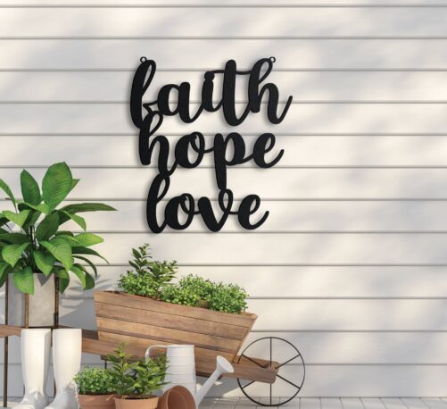 Metal Faith Hope Love Sign, Front Door Home Decor Greeting Housewarming Gift Ideas, Welcome Sign