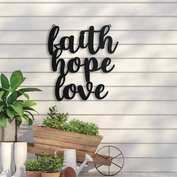 Metal Faith Hope Love Sign, Front Door Home Decor Greeting Housewarming Gift Ideas, Welcome Sign