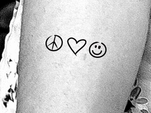 Peace Love Happiness Temporary Tattoo/Smiley Face Tattoo Small Heart