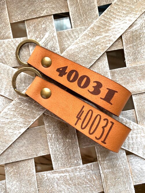 Personalized Zip Code Keychain - Leather Key Fob Gift For Groomsmen Special Place Full Grain Custom Key Fob