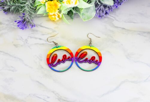 Rainbow Love Earrings | Wood Jewelry Pride Hoop Gay Lgbtq+