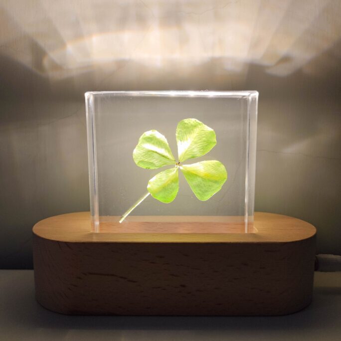 Rea Four Leaf Clover Resin Block, Night Light, Lucky Objet, Gift For Luck, Paperweight, Shamrock, Luck Charm, St. Patrick's Day