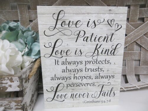 Romantic Sign/Love Is Patient Kind.../ Wood Quote Anniversary Spouse Gift Wedding Shower