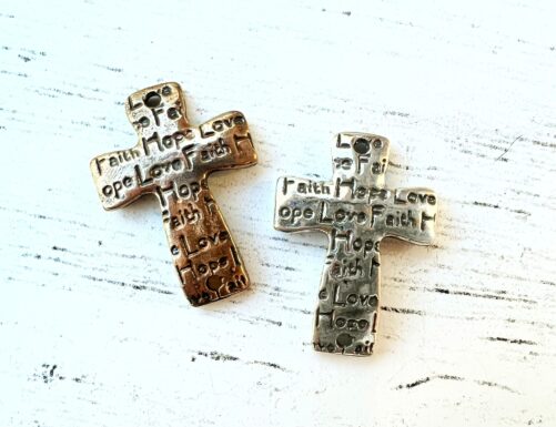 Rustic Connector Cross "Faith Hope Love" Artisan Style 27mm Length Sterling Silver Of Pure Bronze Christian Cr-Conn11