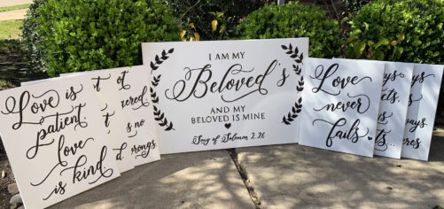 Set Of 6 Wedding Aisle Signs, 1 Corinthians 13 Love Is Patient, Kind, Hand Painted Signage
