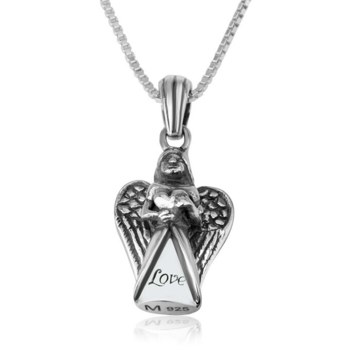 Silver Angel Pendant, Jewelry Necklaces, Sterling Chains, Engraved Religious Gift