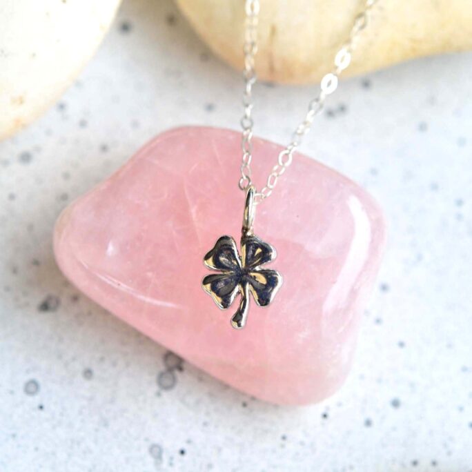 Silver Clover Pendant, Sterling Silver Necklace, Tiny Dainty But Thick Four Leaf Pendant Necklace