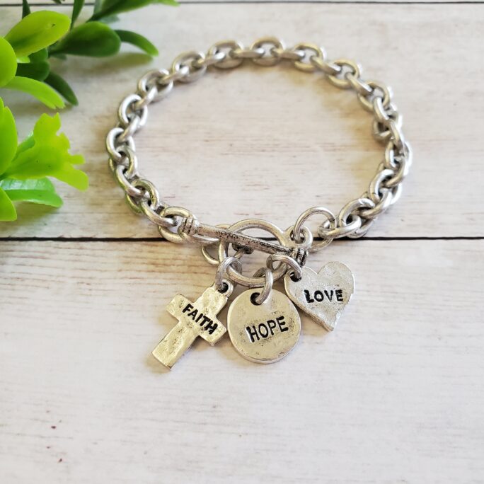 Silver Faith Hope Love Bracelet, 1 Corinthians 1313 Bible Verse, Christian Jewelry For Women, Greatest Of These Is Love, Gifts