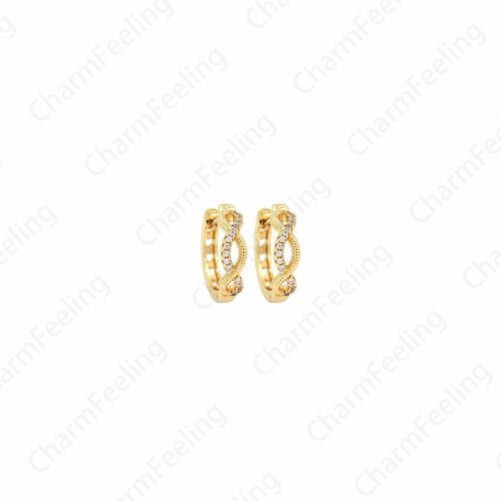 Sinfinity Love Earrings, Micropavé Cz Twist 18K Gold Filled Round Earring, Gold Earring Charm, 15x15.5x4mm