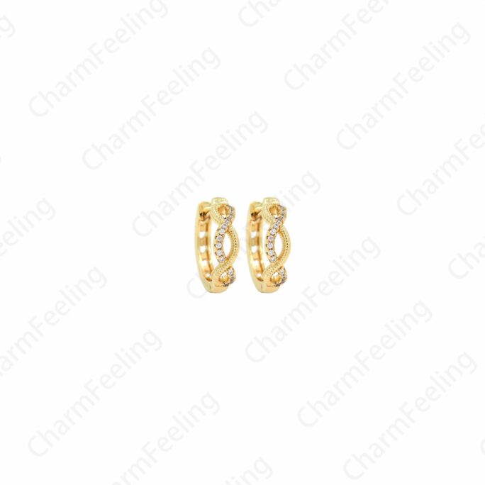 Sinfinity Love Earrings, Micropavé Cz Twist 18K Gold Filled Round Earring, Gold Earring Charm, 15x15.5x4mm