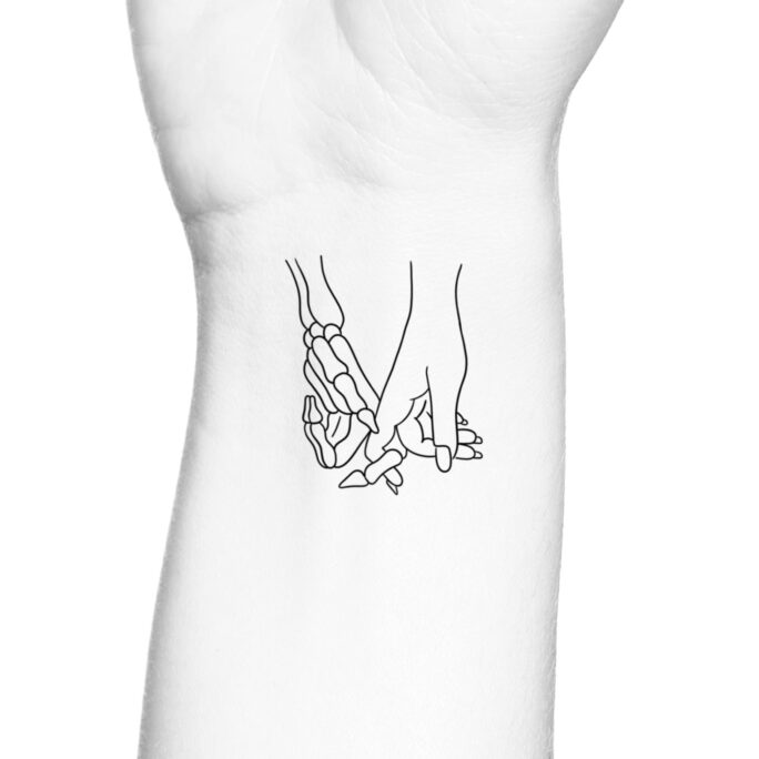 Skeleton Love Holding Hands Friendship Couple Outline Temporary Tattoo