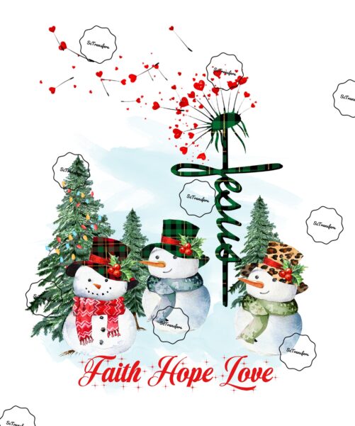 Sublimation Transfer/Ready To Press Heat Faith Hope Love Snowmen Christmas Design