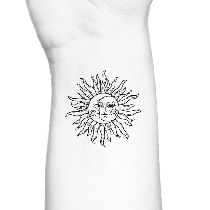 Sun & Moon Swirls Feminine Celestial Temporary Tattoo/Crescent Love