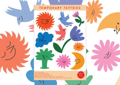 Temporary Tattoos - Set Of 10 Nature A5 Sheet | Sun Moon Tree Birds Flowers Cloud Nature Lover Gift Illustrated Tattoos Art Tattoo