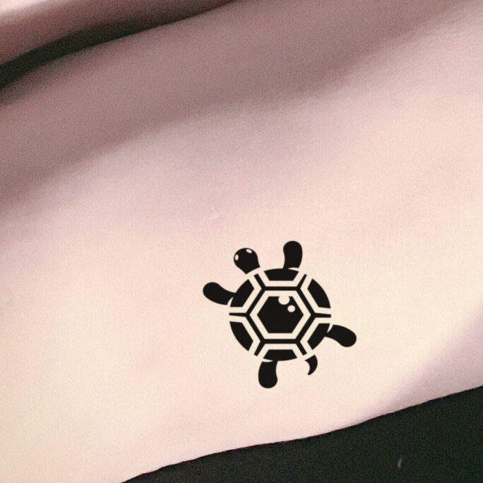Turtle Temporary Tattoo in Black. Symbol Of Good Luck, Strength, Longevity & Hope