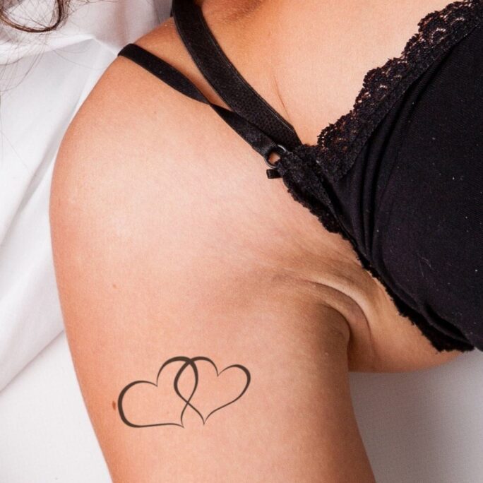 Two Combined Hearts Together Romantic Temporary Tattoo in Black. The Best Way To Show Your Love Someone Special