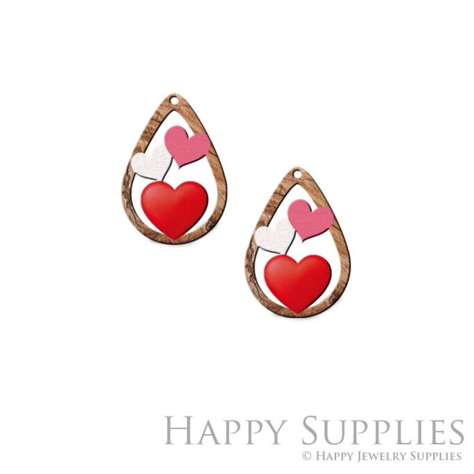 Valentine Gifts, Love Earrings, Wood Heart Stud Handmade Laser Cut Pendants, Gift For Her, Jewelry Supplies | Cw842