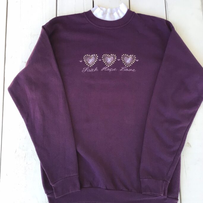 Vintage 90S "Faith Hope Love" Mock Neck Crewneck Pullover Sweatshirt Size L, Grandma Sweater, Cute, Love, 90S