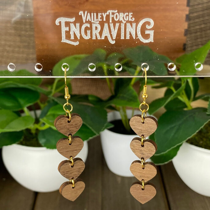 Walnut Dangle Hearts Earrings, Wood Classy Heart Minimalist Love Earrings