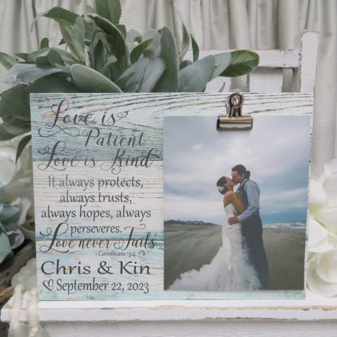 Wedding Frame/Love Is Patient Kind Never Fails 1 Corinthians 134, 7-8 Personalized Gift