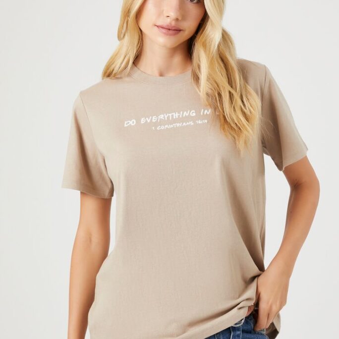 Women's Do Everything In Love Graphic T-Shirt in Tan/White Medium
