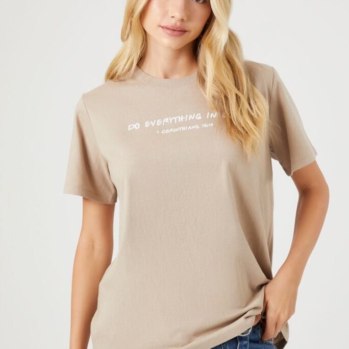 Women's Do Everything In Love Graphic T-Shirt in Tan/White Small