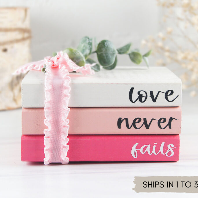 Wooden Book Stack With Love Never Fails - Valentine For Tiered Tray Decor Mini Wood Books