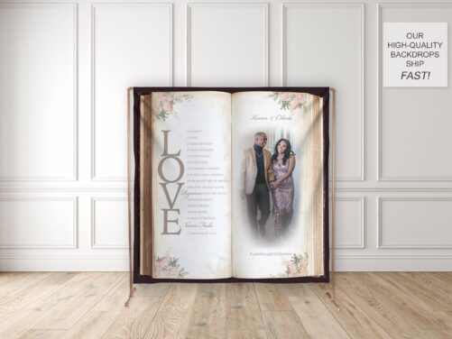 storybook Wedding Sign, Photo Backdrop, Reception 1 Corinthians 13 Banner, Bridal Shower, Pink