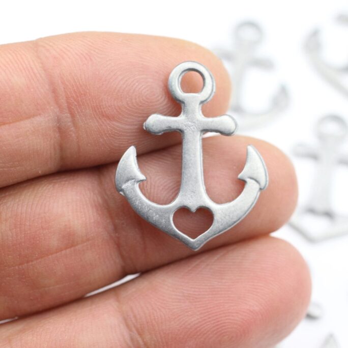 10 Anchor Charms, Love & Hope, Sterling Silver Plated, Heart Anchor, Faith Hope Love Pendant, Wholesale Jewelry Supplies, Zm514Rw