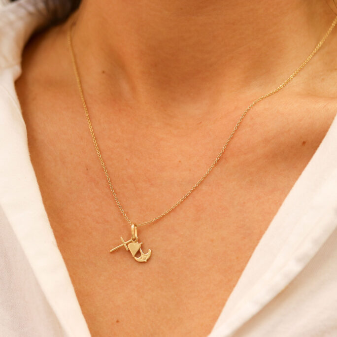 14K Gold Faith Hope Love Necklace, Sympathy Gift, Heart Anchor Cross Necklace