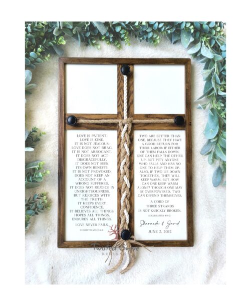 Corinthians Love Is Patient, Kind | A Cord Of Three Strands Unity Ceremony Braided Cross Sign, Non Traditional Idea