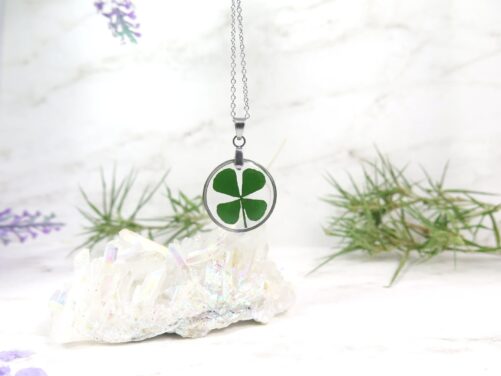 Four Leaf Clover Necklace - Shamrock Lucky Charm St. Patricks Gift For Women