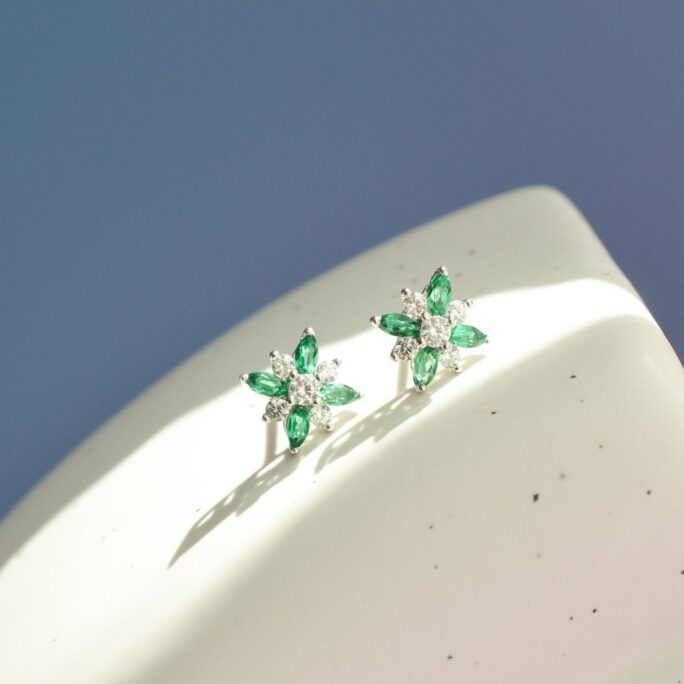 Genuine Emerald Stud Earrings Sterling Silver, Real Clover Earrings, Silver Jewellery, Anniversary Birthday Gifts For Her
