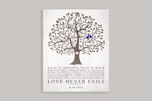 Love Never Fails Gift For Christian Couple Wedding Idea Anniversary Personalized Is Patient 1 Corinthians Bible Verse