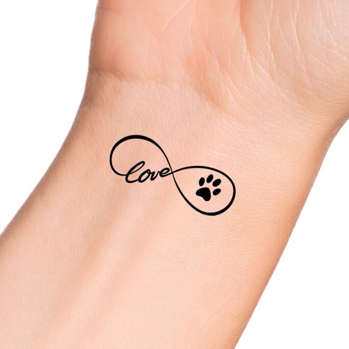 Love Paw Print Infinity Temporary Tattoo
