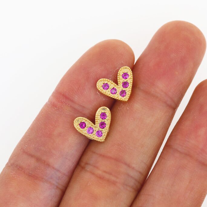 Ruby Cz Love Earrings, 18K Gold Filled Heart-Shaped Earrings, Micro-Paved Earrings, Luxury Heart Pendulum Shape Earrings
