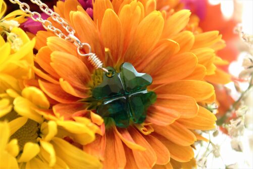 Women's Handmade Emerald Wire Wrap Clover Birthstone Pendant Necklace | May Jewelry