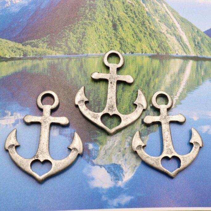 10 Pcs Dark Silver Ton Anchor Charms, Zamak Pendant, Cool Nautical Charm, Charm Bulk, Pendant Craft Supplies, Zu514 Ds