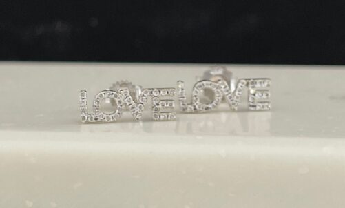 14K Solid Gold Love Earrings Letter Stud Diamond Word White Jewelry Girlfriend Gift Cute