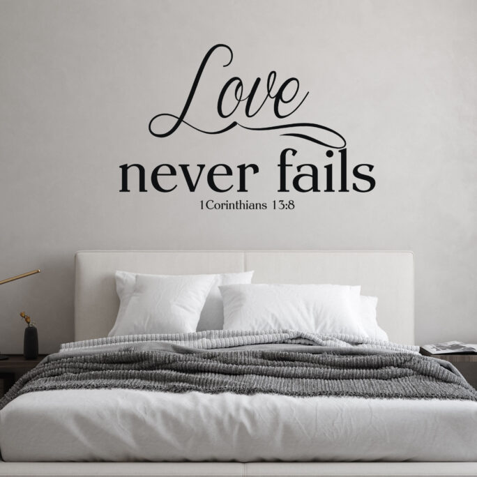 Customized Vinyl Wall Decal - Religious Bible Verse 1 Corinthians 138 Love Never Fails Home Decor For Bedroom, Family Room, Or Church