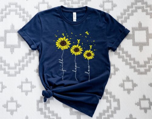 Faith Hope Love Shirt, Christian Woman Yellow Sunflower Tee, Believe Flower T-Shirt, Mother's Day Gift Shirt