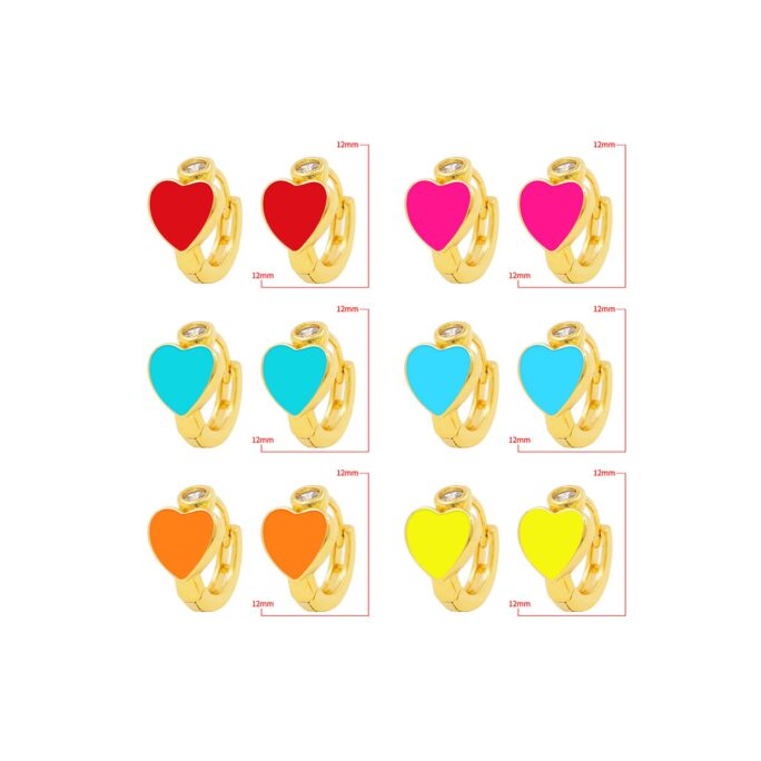 Love Earrings, Rainbow Enamel Heart-Shaped Earrings, Round Earrings, 18K Gold Filled Heart Earrings, Simple Stylish 12x12x7mm