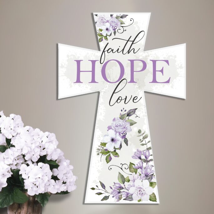 Wooden Cross Faith Hope Love, Gift, Christian Cross, Crosses, Religious Room Decor Wood Floral Wall Art