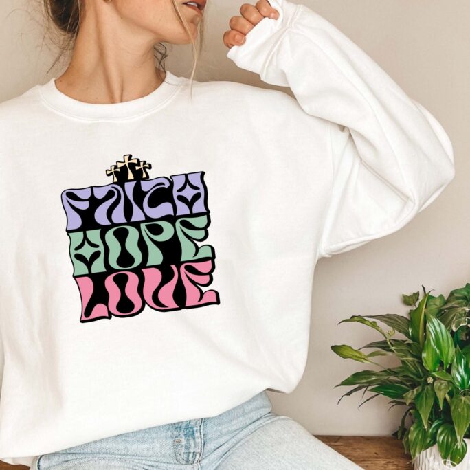 Faith Hope Love Sweatshirt, Christian Religious Cross Sweater, Jesus Prayer Sweater