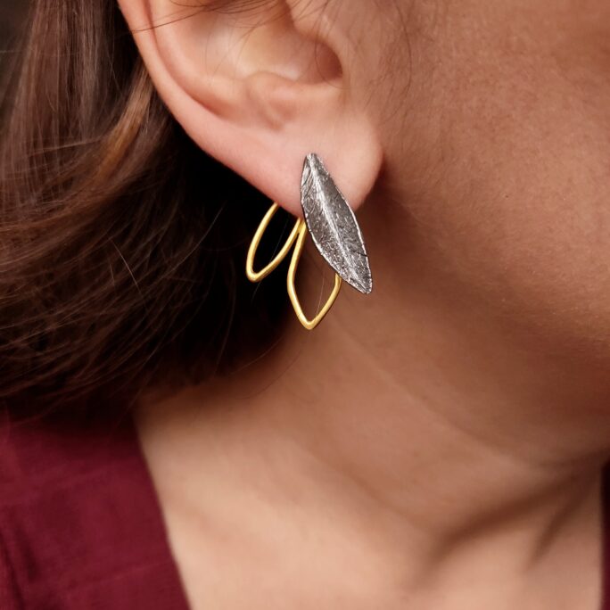 Nature Lover Earrings ▷sterling Silver Ear Jacket◁ Modern Chic Design Double Sided Front Back Earring Gift For Birthday Girl Lotus Leaf